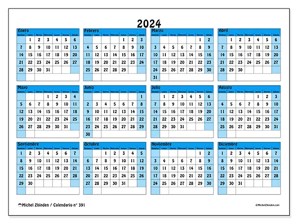 Calendario n.° 391 para imprimir gratis, 2024. Semana:  