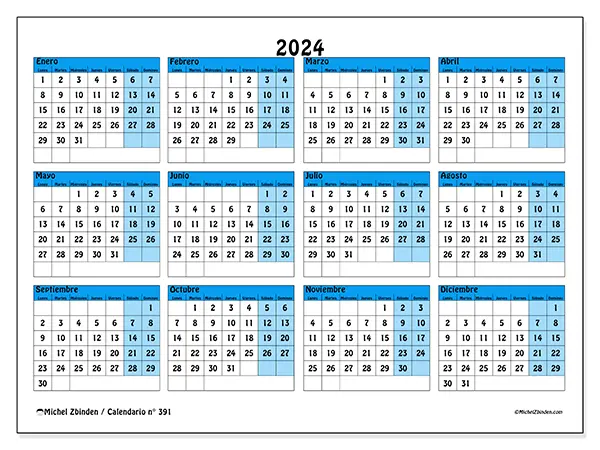 Calendario n.° 391 para imprimir gratis, 2024. Semana:  