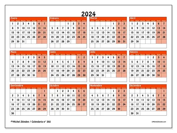Calendario n.° 392 para imprimir gratis, 2024. Semana:  