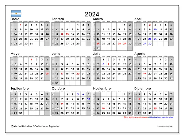 Calendario Argentina para 2024 para imprimir gratis. Semana: De domingo a sábado.
