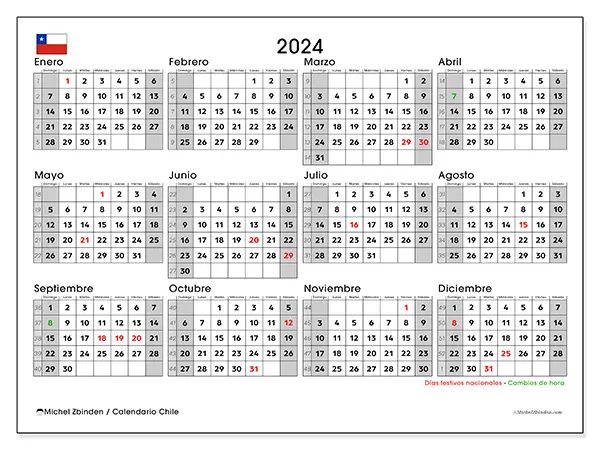 Calendario Chile para 2024 para imprimir gratis. Semana: De domingo a sábado.