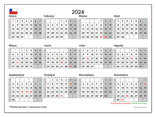 Calendario Chile para 2024 para imprimir gratis. Semana: De lunes a domingo.