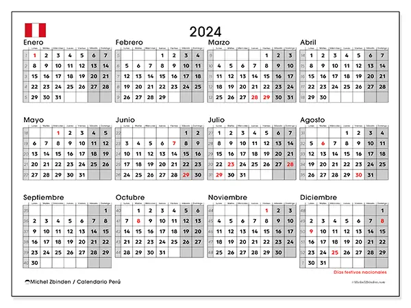 Calendario de Perú para imprimir gratis,  2025. Semana:  De lunes a domingo