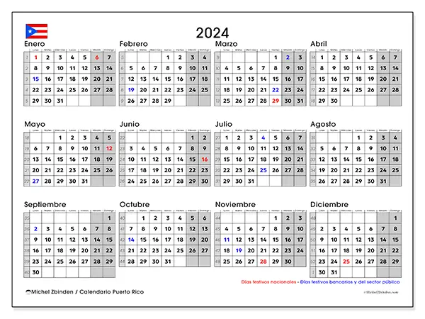 Calendario para imprimir Puerto Rico, 2024