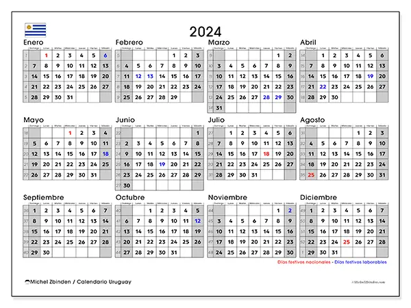Calendario Uruguay para 2024 para imprimir gratis. Semana: De domingo a sábado.