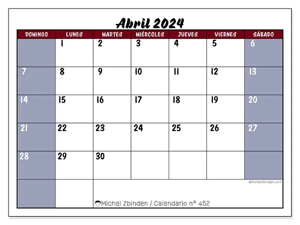 Calendario abril 2024 452DS
