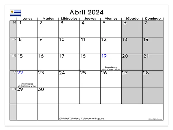 Calendario para imprimir Uruguay, abril de 2024