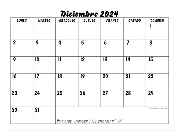 Calendario diciembre 2024 45LD