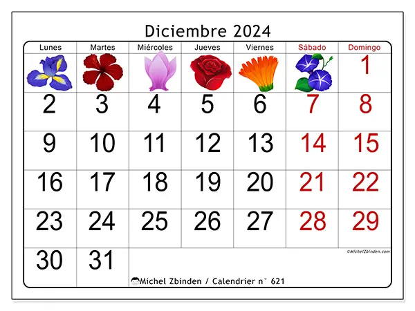 Calendario para imprimir n° 621, diciembre de 2024