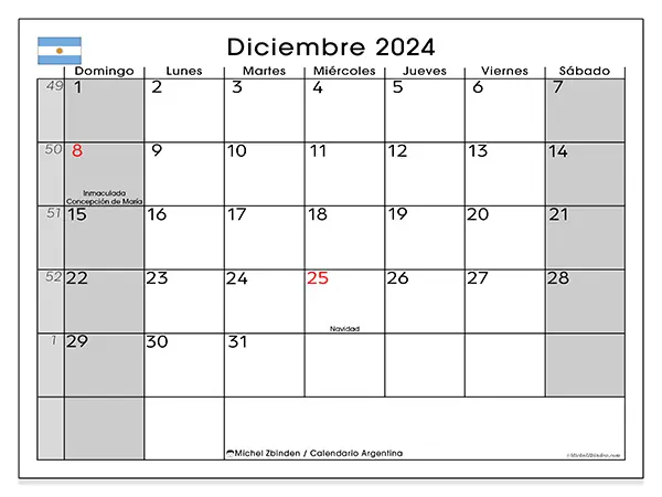 Calendario Argentina para imprimir gratis de diciembre de 2024. Semana: De domingo a sábado.