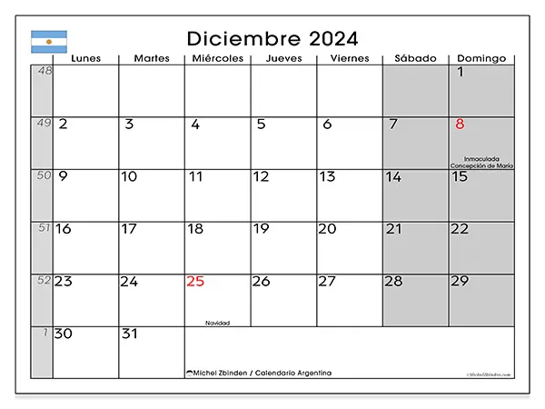 Calendario de Argentina para imprimir gratis, diciembre 2025. Semana:  De lunes a domingo