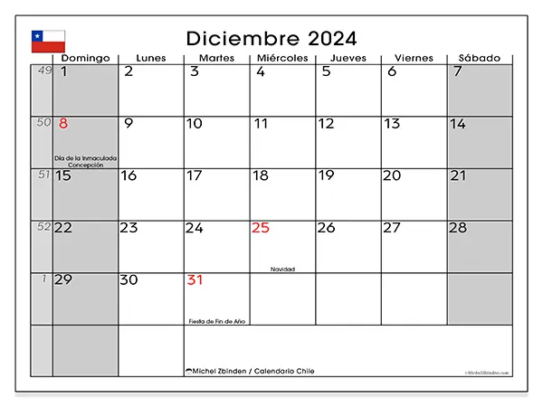 Calendario Chile para imprimir gratis de diciembre de 2024. Semana: De domingo a sábado.