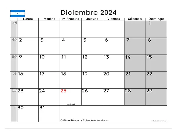 Calendario de Honduras para imprimir gratis, diciembre 2025. Semana:  De lunes a domingo