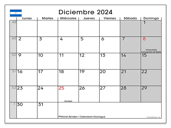 Calendario de Nicaragua para imprimir gratis, diciembre 2025. Semana:  De lunes a domingo