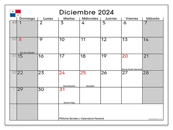 Calendario Panamá para imprimir gratis de diciembre de 2024. Semana: De domingo a sábado.