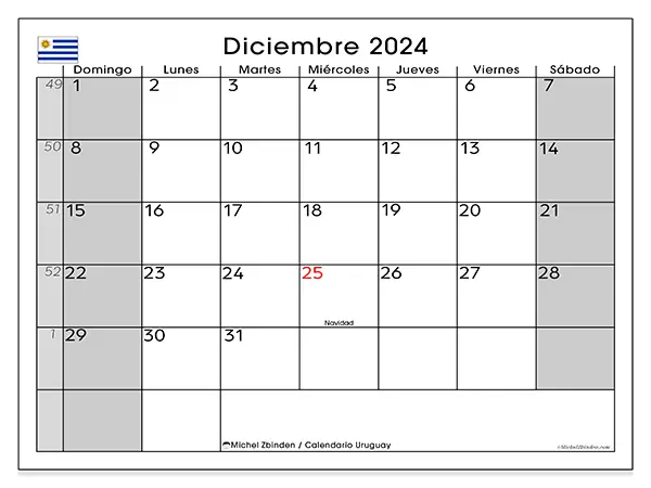 Calendario Uruguay para imprimir gratis de diciembre de 2024. Semana: De domingo a sábado.