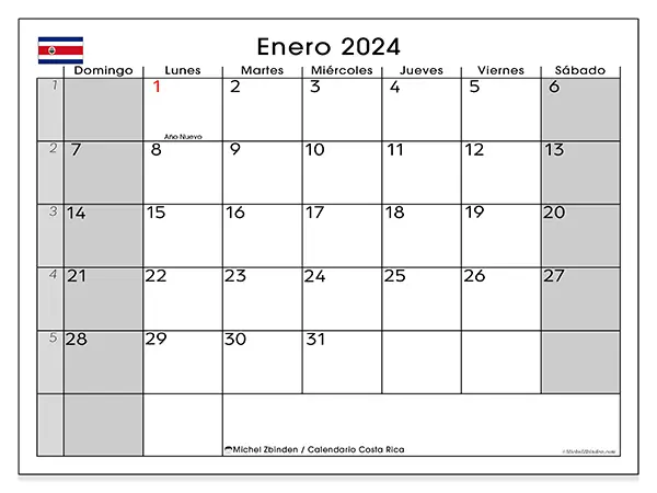 Calendario de Costa Rica para imprimir gratis, enero 2025. Semana:  De domingo a sábado