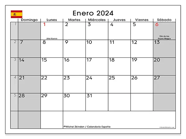 Calendario de España para imprimir gratis, enero 2025. Semana:  De domingo a sábado