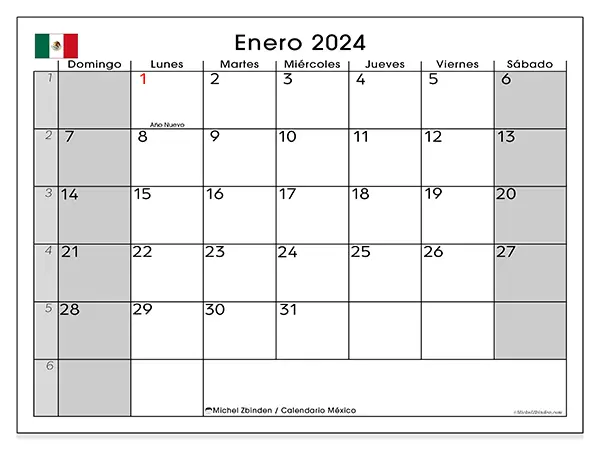 Calendario de México para imprimir gratis, enero 2025. Semana:  De domingo a sábado