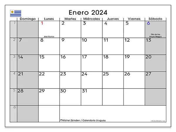 Calendario de Uruguay para imprimir gratis, enero 2025. Semana:  De domingo a sábado