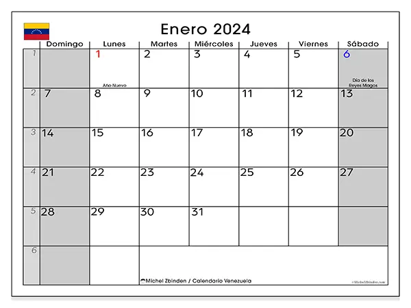 Calendario de Venezuela para imprimir gratis, enero 2025. Semana:  De domingo a sábado