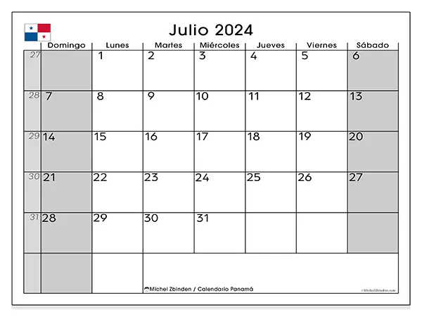 Calendario Panamá para imprimir gratis de julio de 2024. Semana: De domingo a sábado.