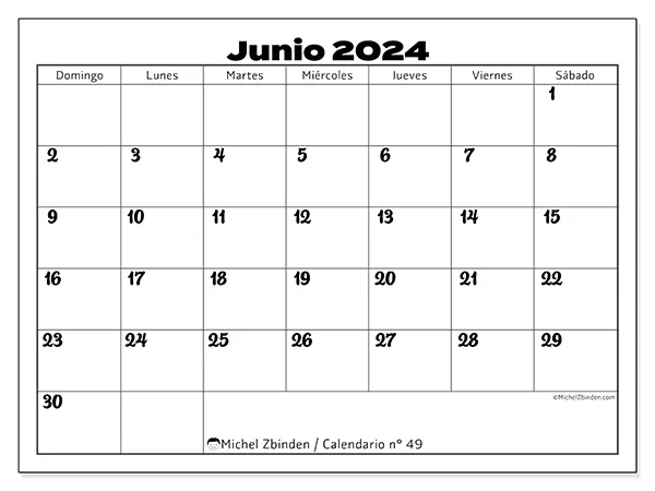 Calendario para imprimir n° 49, junio de 2024
