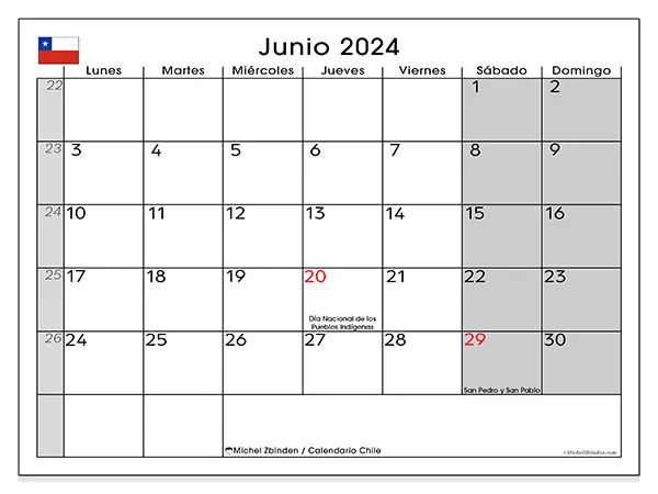 Calendario de Chile para imprimir gratis, junio 2025. Semana:  De lunes a domingo
