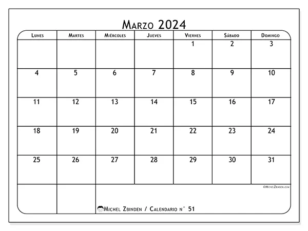 Calendario marzo 2024 51LD