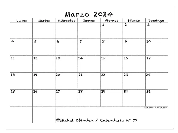Calendario marzo 2024 77LD