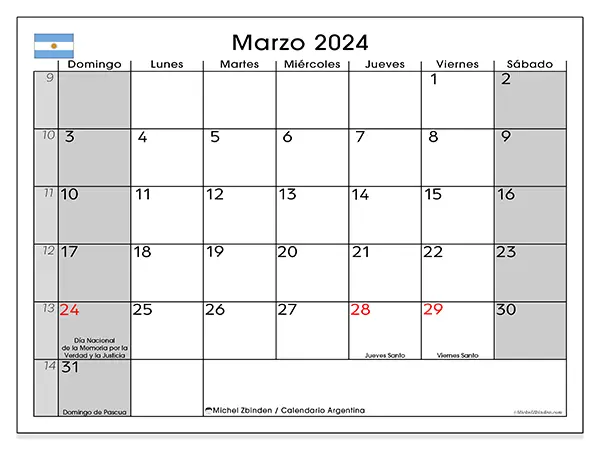 Calendario de Argentina para imprimir gratis, marzo 2025. Semana:  De domingo a sábado