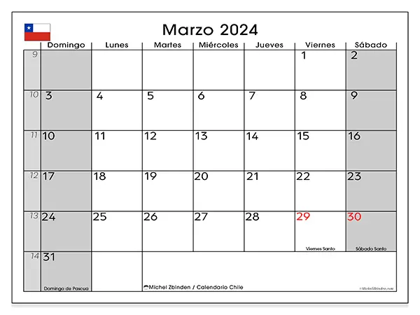Calendario de Chile para imprimir gratis, marzo 2025. Semana:  De domingo a sábado