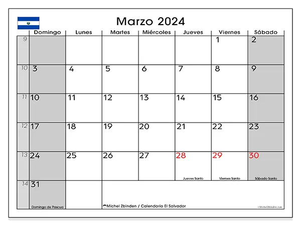Calendario de El Salvador para imprimir gratis, marzo 2025. Semana:  De domingo a sábado
