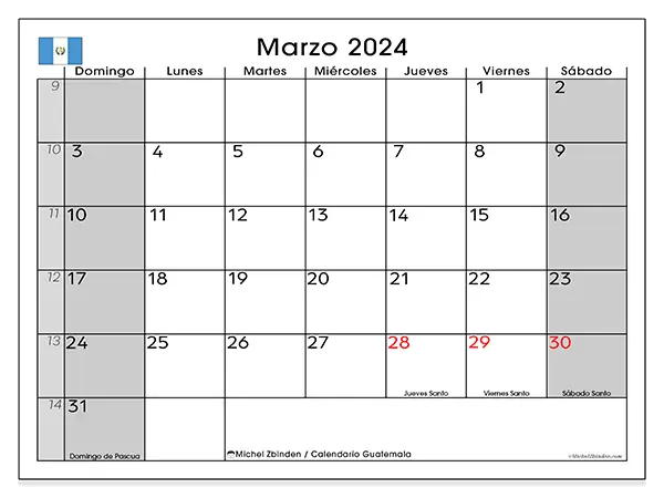 Calendario de Guatemala para imprimir gratis, marzo 2025. Semana:  De domingo a sábado