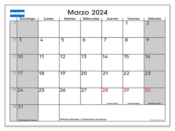 Calendario de Honduras para imprimir gratis, marzo 2025. Semana:  De domingo a sábado