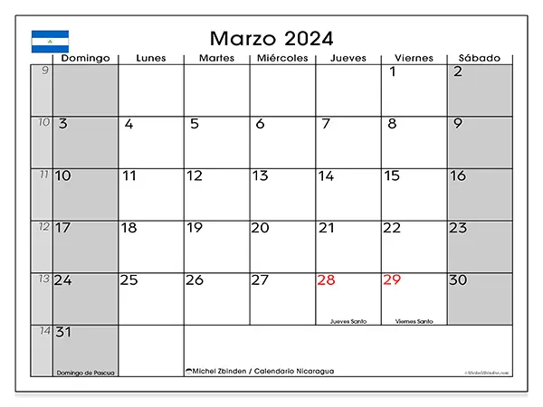 Calendario de Nicaragua para imprimir gratis, marzo 2025. Semana:  De domingo a sábado
