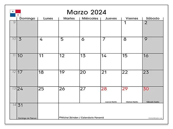 Calendario de Panamá para imprimir gratis, marzo 2025. Semana:  De domingo a sábado