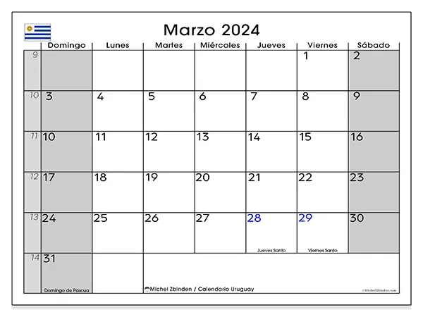 Calendario de Uruguay para imprimir gratis, marzo 2025. Semana:  De domingo a sábado