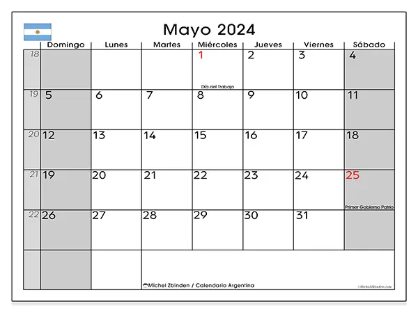 Calendario Argentina para imprimir gratis de mayo de 2024. Semana: De domingo a sábado.