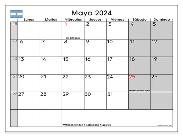 Calendario Argentina para imprimir gratis de mayo de 2024. Semana: De lunes a domingo.