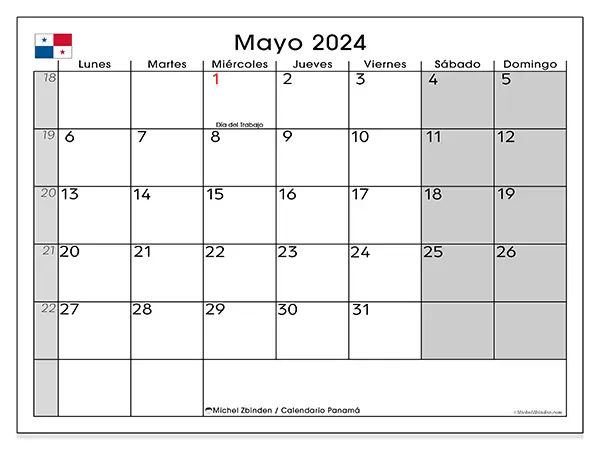 Calendario Panamá para imprimir gratis de mayo de 2024. Semana: De lunes a domingo.