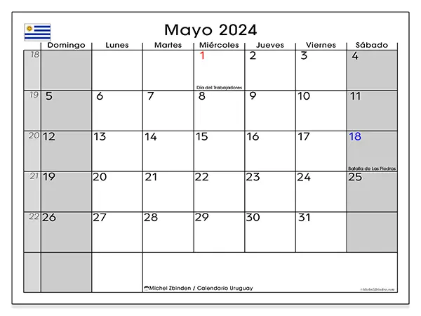 Calendario Uruguay para imprimir gratis de mayo de 2024. Semana: De domingo a sábado.