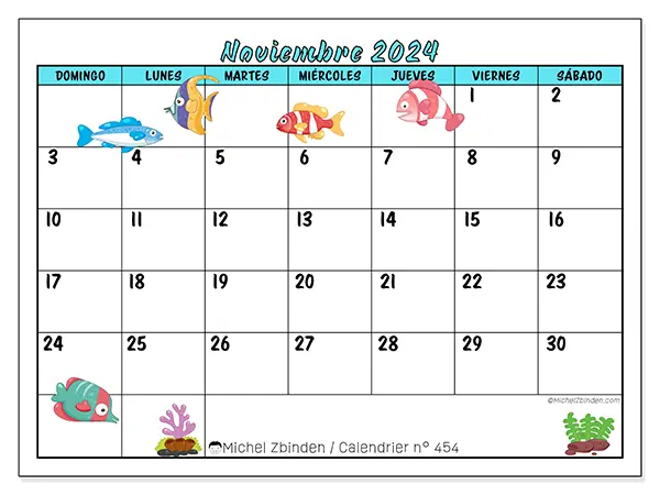 Calendario para imprimir n° 454, noviembre de 2024