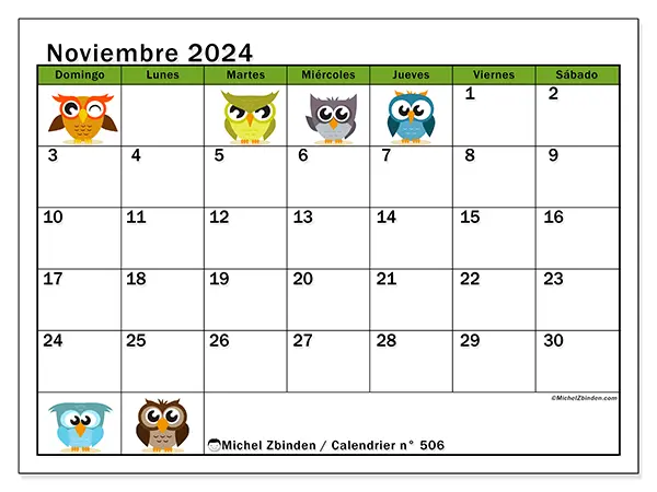 Calendario para imprimir n° 506, noviembre de 2024
