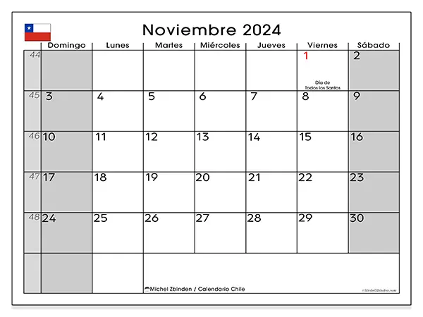 Calendario Chile para imprimir gratis de noviembre de 2024. Semana: De domingo a sábado.