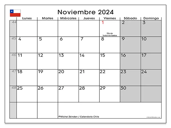 Calendario Chile para imprimir gratis de noviembre de 2024. Semana: De lunes a domingo.