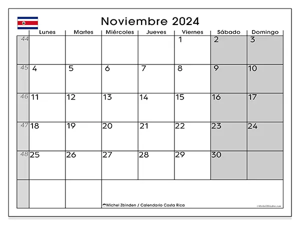 Calendario para imprimir gratis de Costa Rica para noviembre de 2024. Semana : De lunes a domingo.