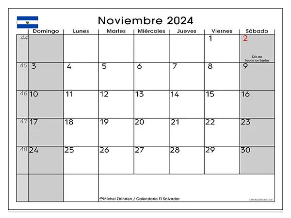 Calendario El Salvador para imprimir gratis de noviembre de 2024. Semana: De domingo a sábado.