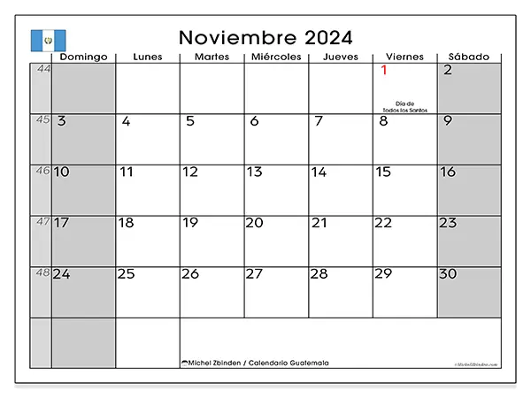 Calendario Guatemala para imprimir gratis de noviembre de 2024. Semana: De domingo a sábado.