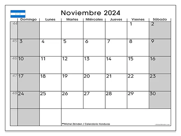 Calendario de Honduras para imprimir gratis, noviembre 2025. Semana:  De domingo a sábado